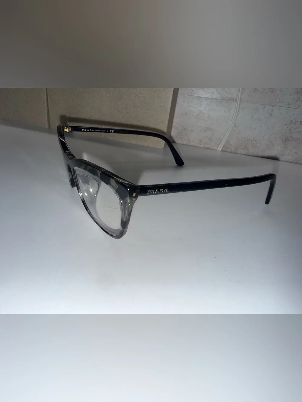 Prada WonensBlack and Gray Translucent Cat-Eye Optical Glasses